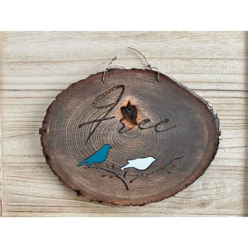 Bird Wall Art Wood Art Boho Home Decor Free Bird Blue Birds Woodburning NEW